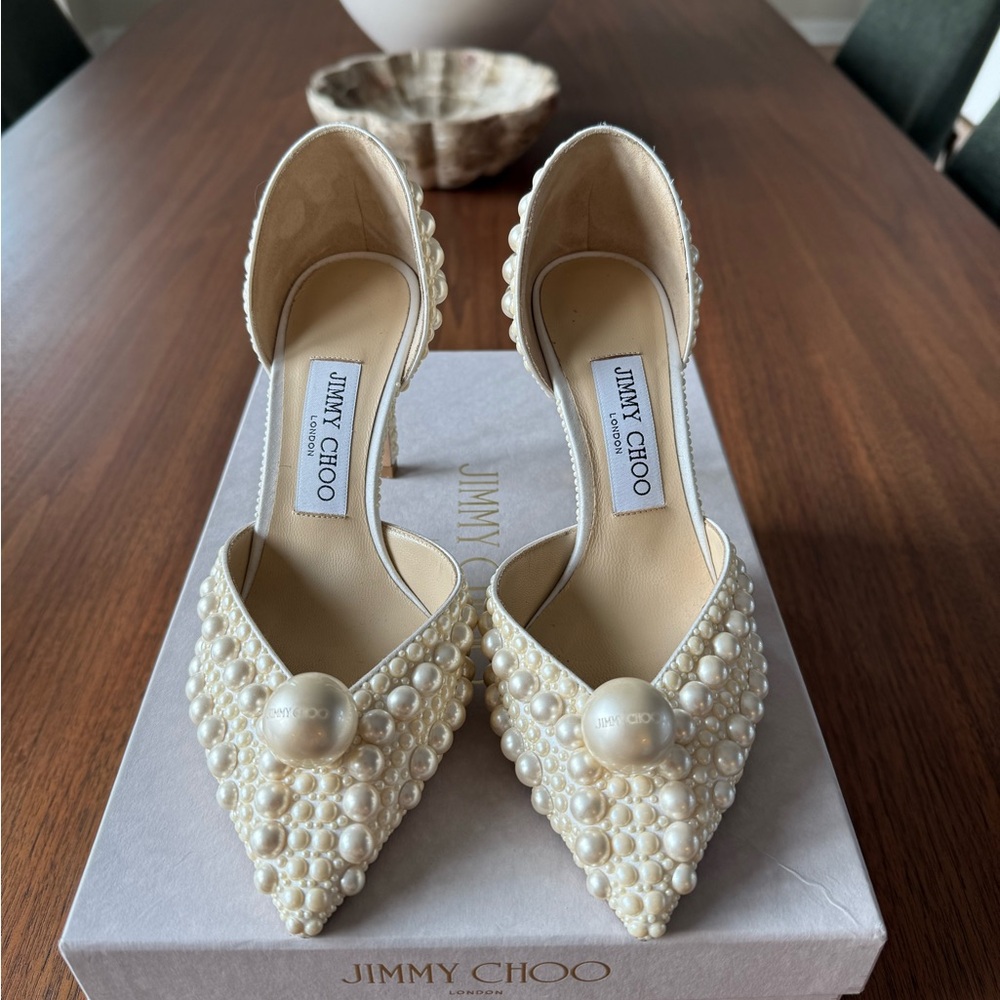 Jimmy Choo Ivory Pearl Embellished Heels